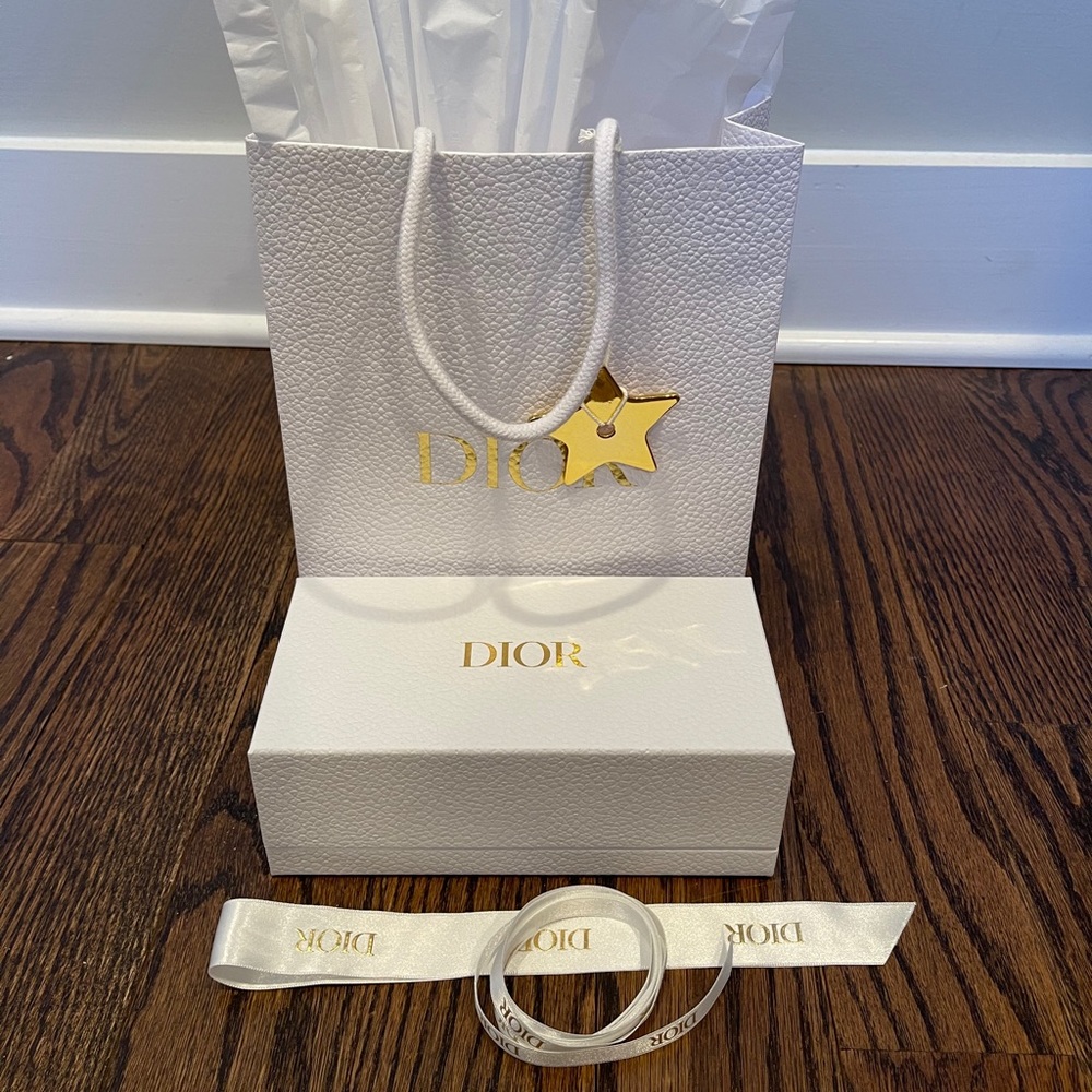 Dior empty shopping bag and box with ribbon